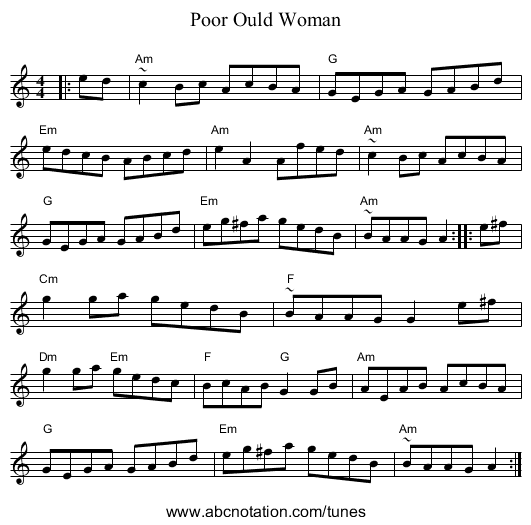 Poor Ould Woman - staff notation