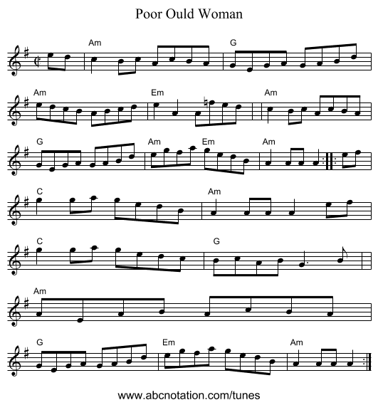 Poor Ould Woman - staff notation