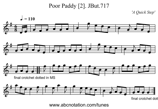 Poor Paddy [2]. JBut.717 - staff notation