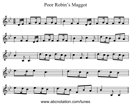 Poor Robin’s Maggot - staff notation