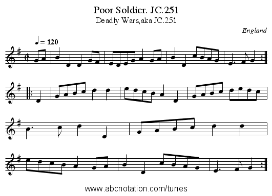 Poor Soldier. JC.251 - staff notation