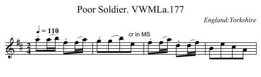 Poor Soldier. VWMLa.177 - staff notation