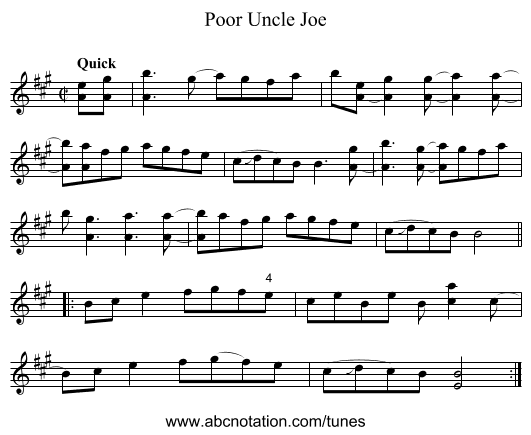 Poor Uncle Joe - staff notation