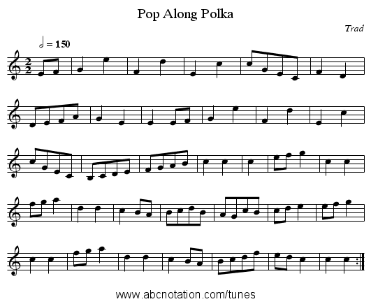 Pop Along Polka - staff notation