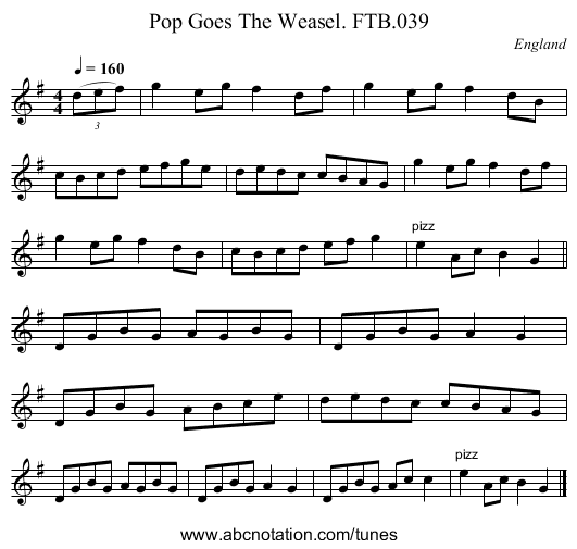 Pop Goes The Weasel. FTB.039 - staff notation