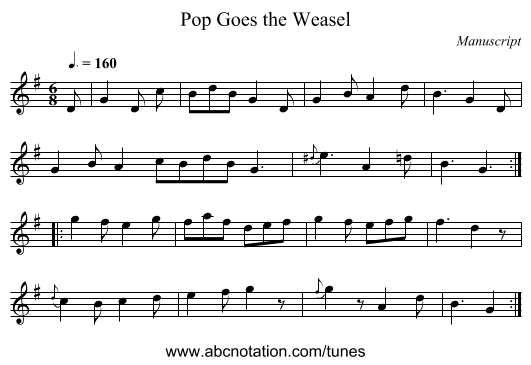 Pop Goes the Weasel - staff notation