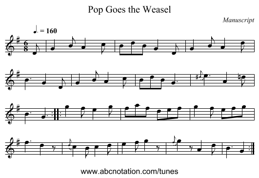 Pop Goes the Weasel - staff notation