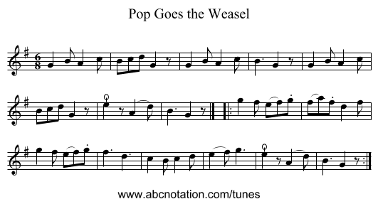 Pop Goes the Weasel - staff notation