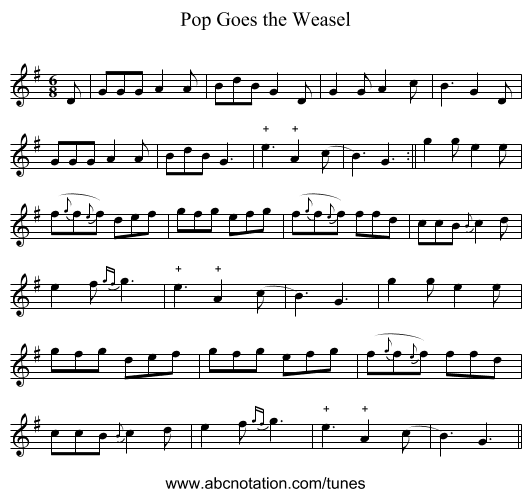 Pop Goes the Weasel - staff notation