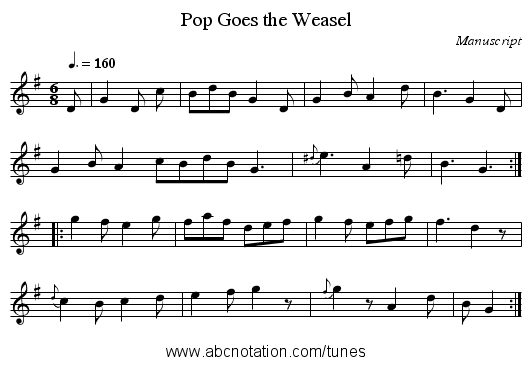 Pop Goes the Weasel - staff notation
