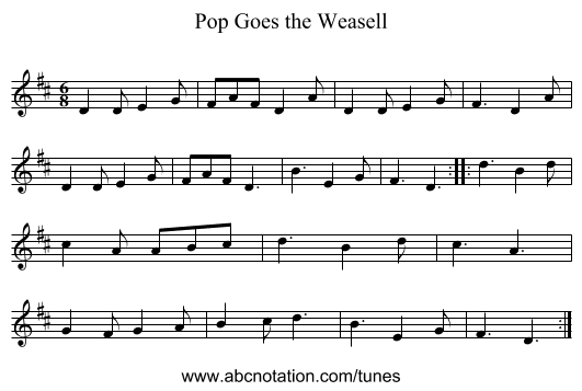 Pop Goes the Weasell - staff notation
