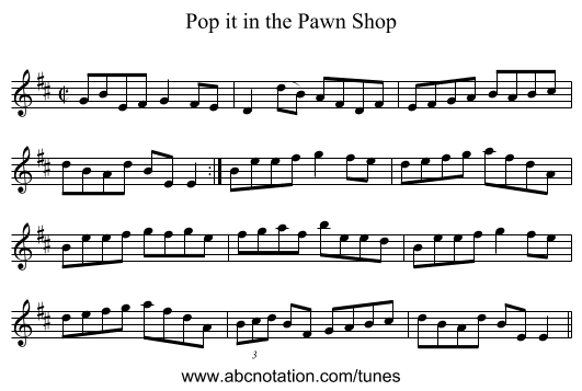 Pop it in the Pawn Shop - staff notation