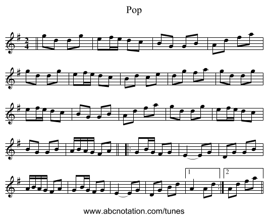 Pop - staff notation