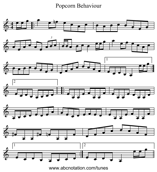 Popcorn Behaviour - staff notation