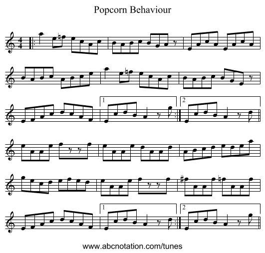 Popcorn Behaviour - staff notation