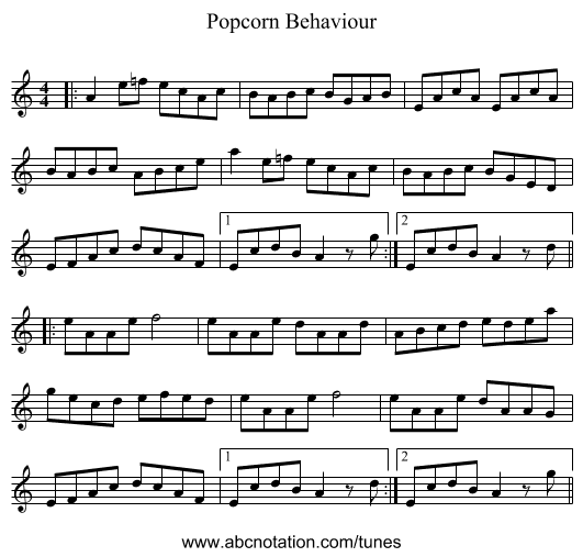 Popcorn Behaviour - staff notation