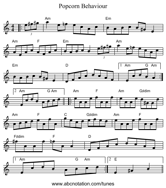 Popcorn Behaviour - staff notation