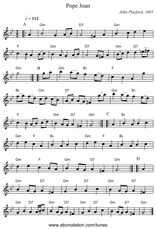 Pope Joan - staff notation