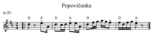 Popovičanka - staff notation