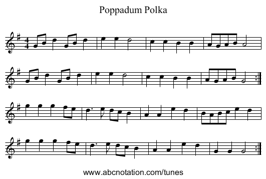 Poppadum Polka - staff notation