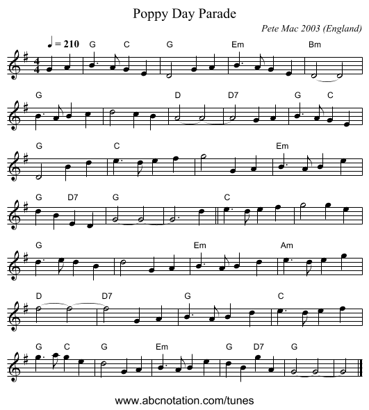 Poppy Day Parade - staff notation