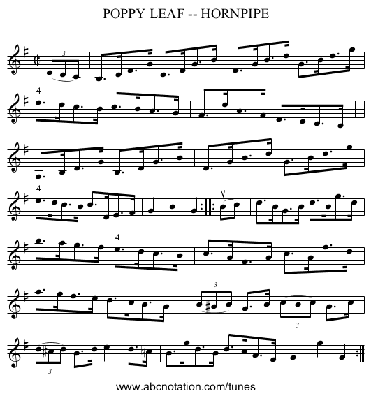 POPPY LEAF -- HORNPIPE - staff notation