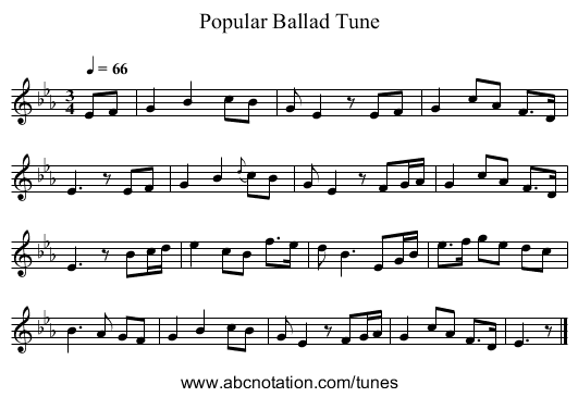 Popular Ballad Tune - staff notation