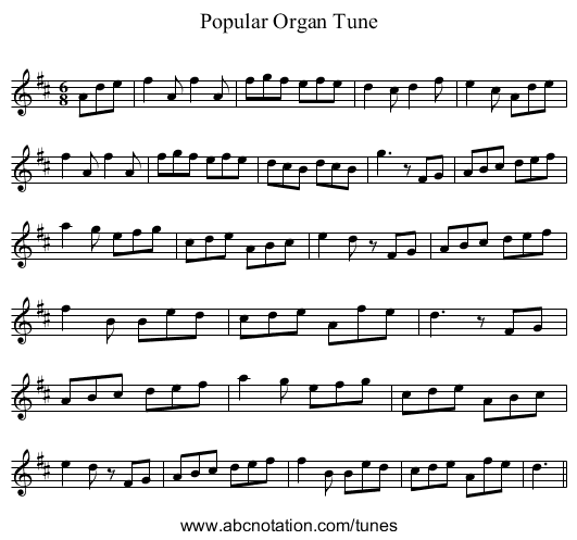 Popular Organ Tune - staff notation