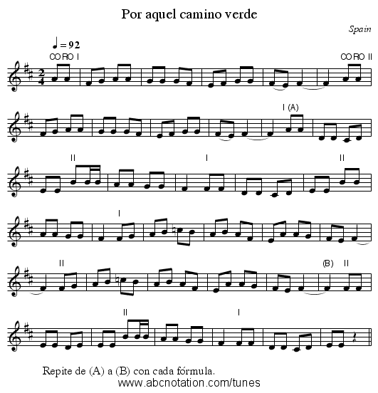 Por aquel camino verde - staff notation