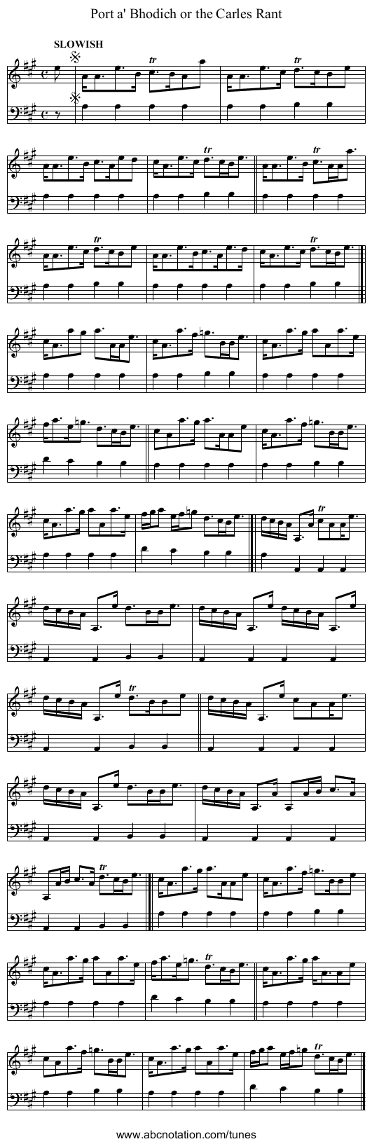 Port a' Bhodich or the Carles Rant - staff notation