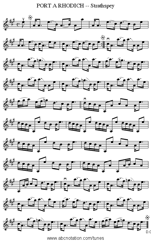 PORT A RHODICH -- Strathspey - staff notation