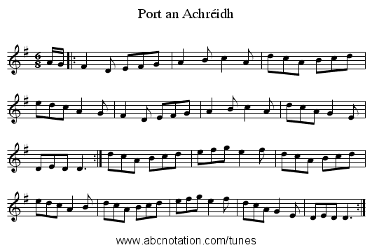 Port an Achr&eacute;idh - staff notation