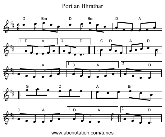 Port an Bhrathar - staff notation