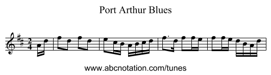 Port Arthur Blues - staff notation