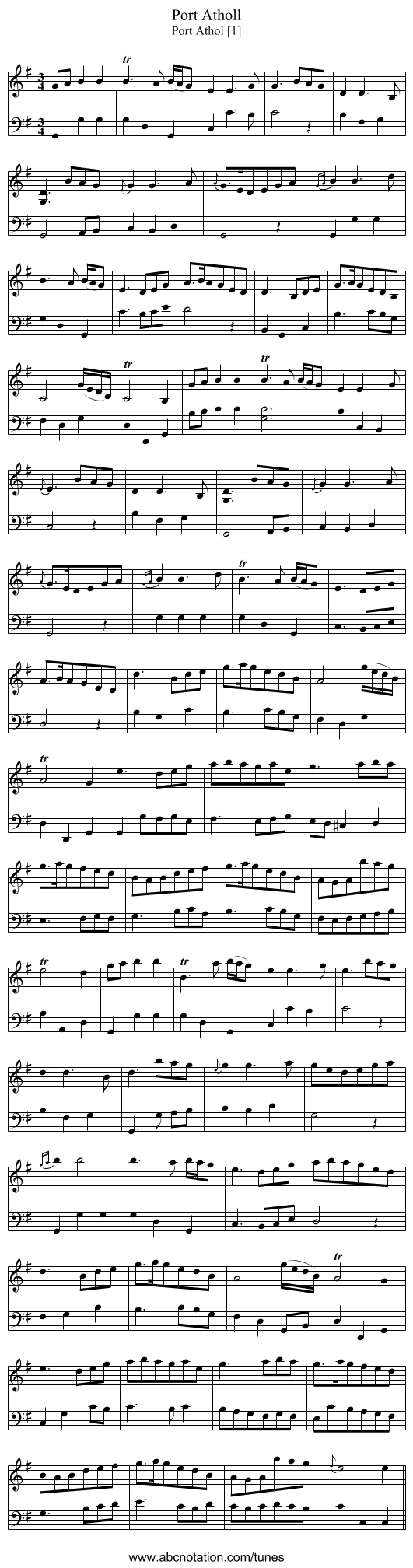 Port Atholl - staff notation