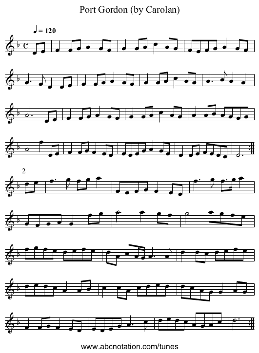 Port Gordon (by Carolan) - staff notation