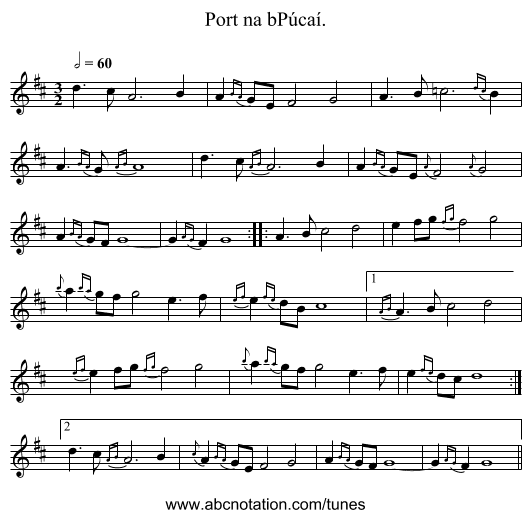 Port na bPúcaí. - staff notation