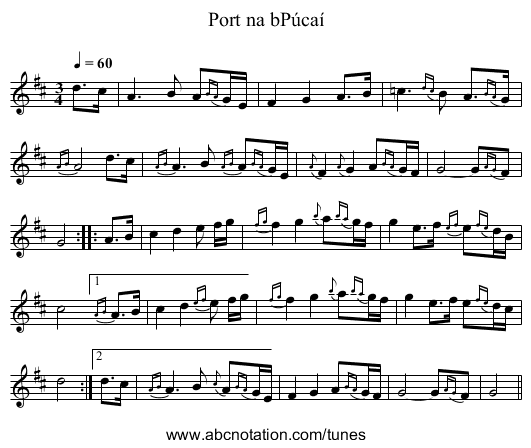 Port na bP&uacute;ca&iacute; - staff notation