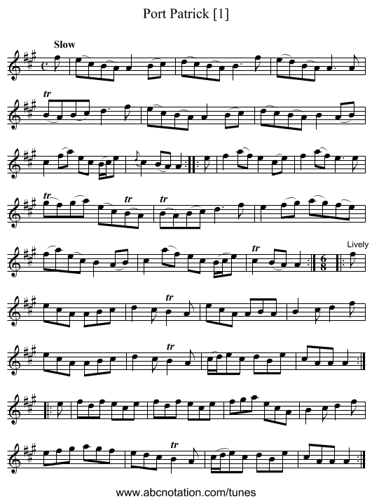 Port Patrick [1] - staff notation