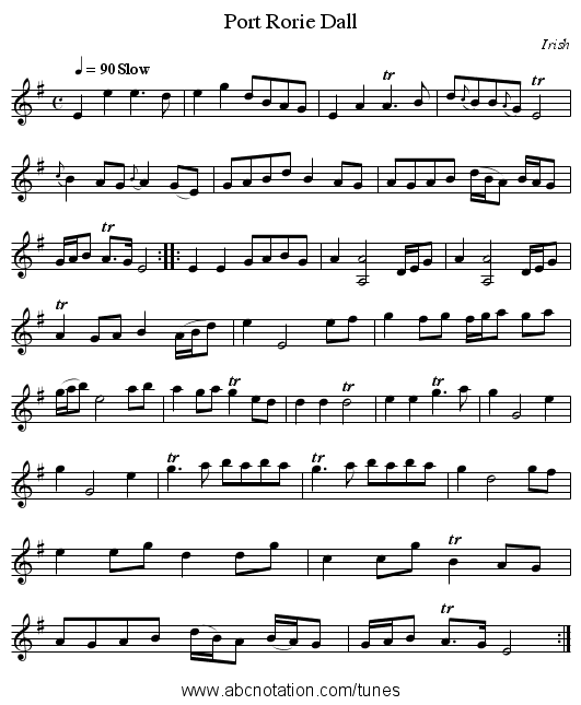 Port Rorie Dall - staff notation