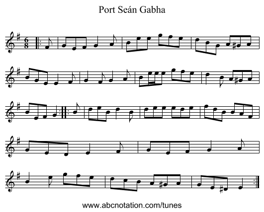 Port Seán Gabha - staff notation