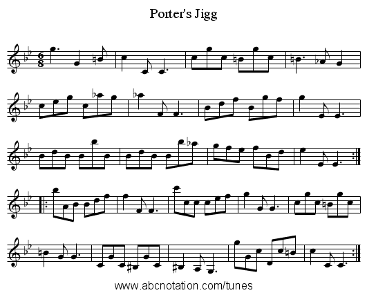 Porter's Jigg - staff notation