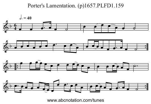 Porter's Lamentation. (p)1657.PLFD1.159 - staff notation