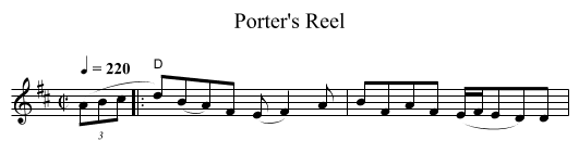 Porter's Reel - staff notation