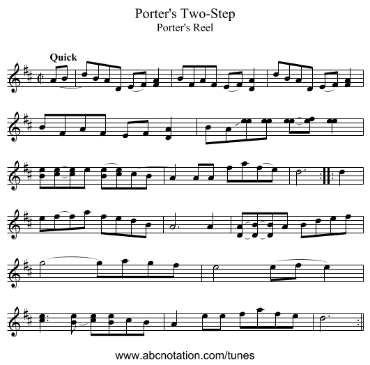 Porter's Two-Step - staff notation
