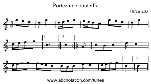 Portez une bouteille - staff notation