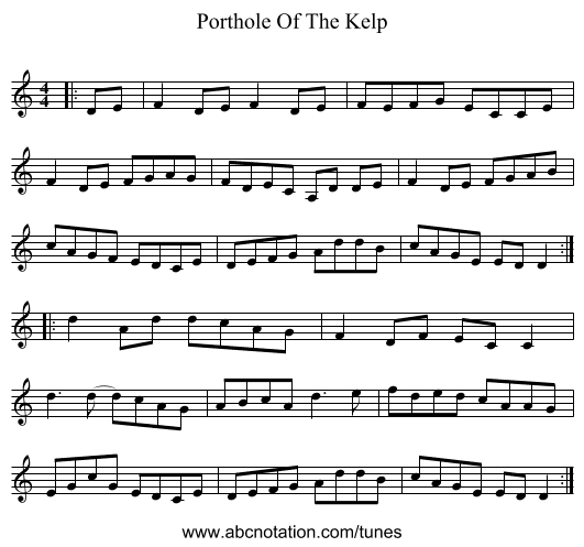 Porthole Of The Kelp - staff notation