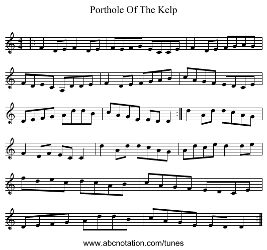 Porthole Of The Kelp - staff notation