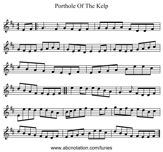 Porthole Of The Kelp - staff notation