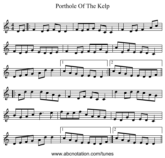 Porthole Of The Kelp - staff notation